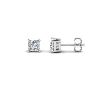 1 Carat Princess Cut Diamond Earring For Women In 14K White Gold
