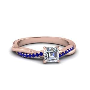 Fd Asscher Cut Infinity Twist Diamond Engagement Ring With Blue Sapphire In 14K Rose Gold FD8253ASRGSABL NL RG 