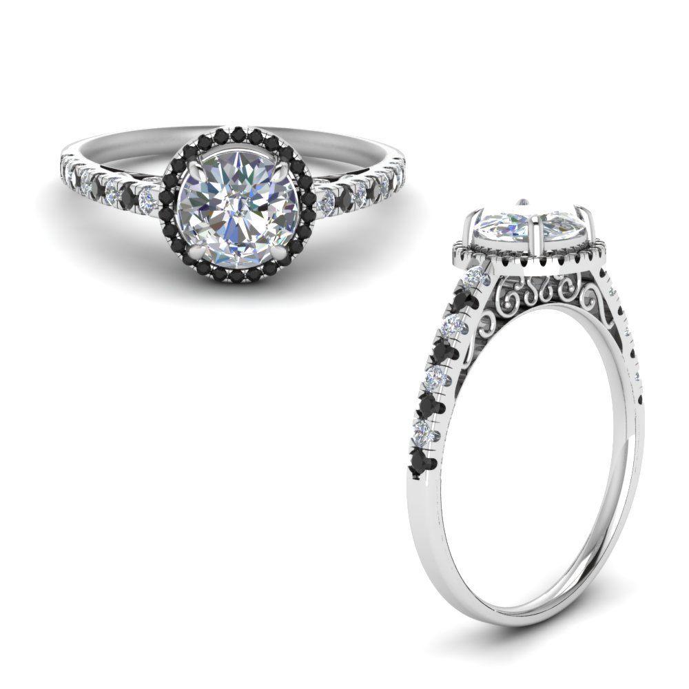 Pave Halo Diamond Vintage Engagement Ring In 14K White Gold ...