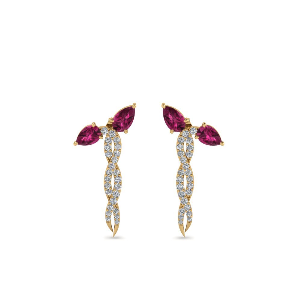 fd_diamond twisted snake earring with pink sapphire in 14K yellow gold FDEAR8464GSADRPI NL YG