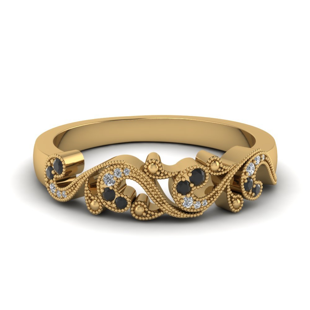 fd_filigree band for women with black diamond in 14K yellow gold FD652293BGBLACK NL YG