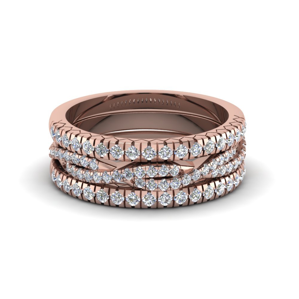 Stackable Diamond Milgrain Women Wedding Ring Bands In 14K Rose Gold