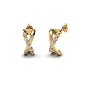 X Pattern Diamond Stud Earring In 14K Yellow Gold