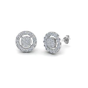 Halo Diamond Cluster Earring In 14K White Gold