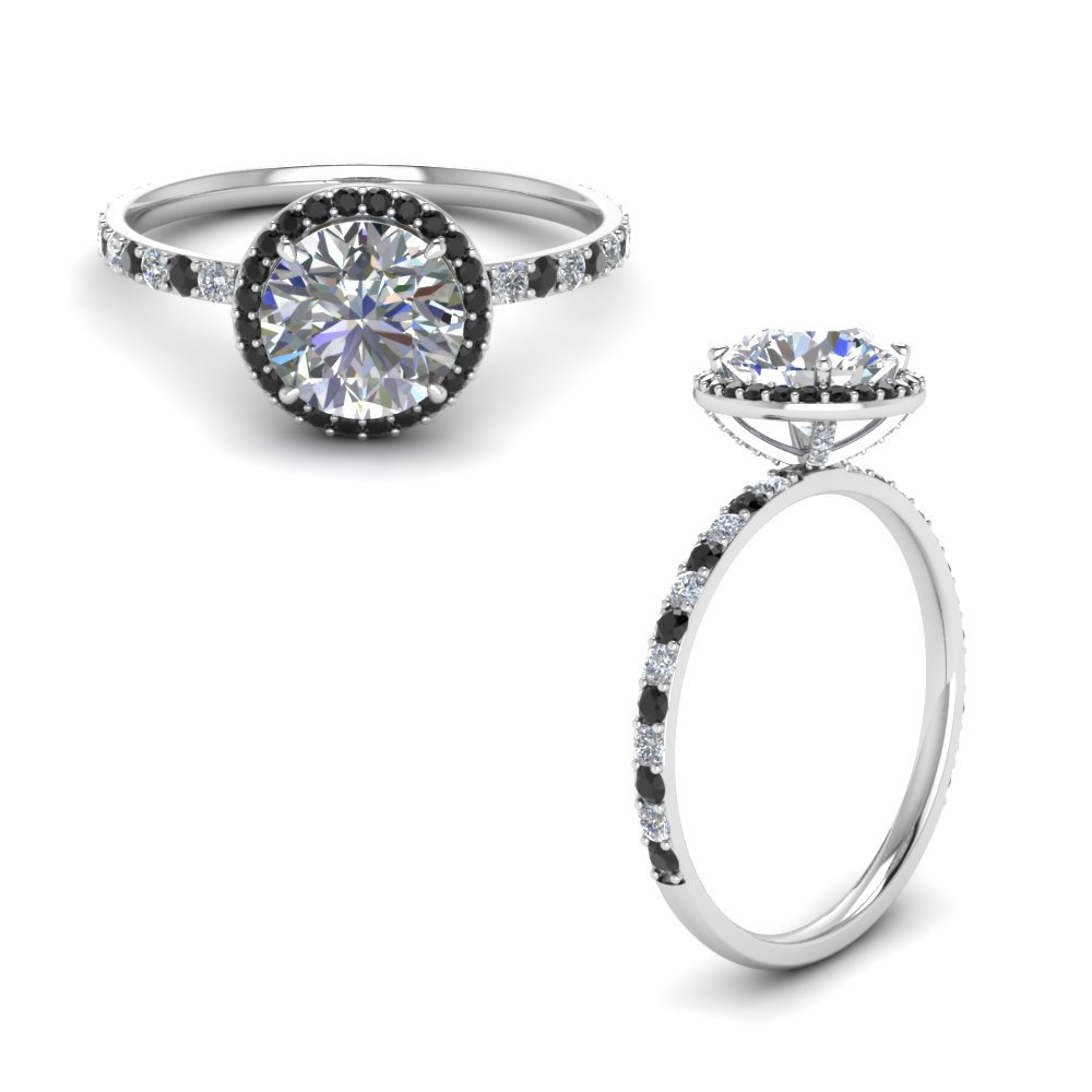 Studded Prong Halo Round Diamond Ring In 14K White Gold | Fascinating ...