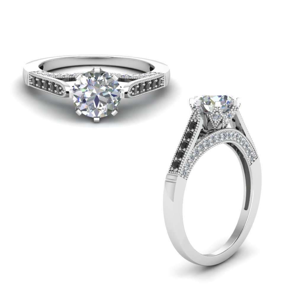 Details about   1 Ct Round Diamond Accented 8 Claw Milgrain Engagement Ring 14K White Gold Over 