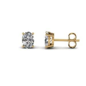 Oval Diamond Stud Earring 2 Carat In 14K Yellow Gold
