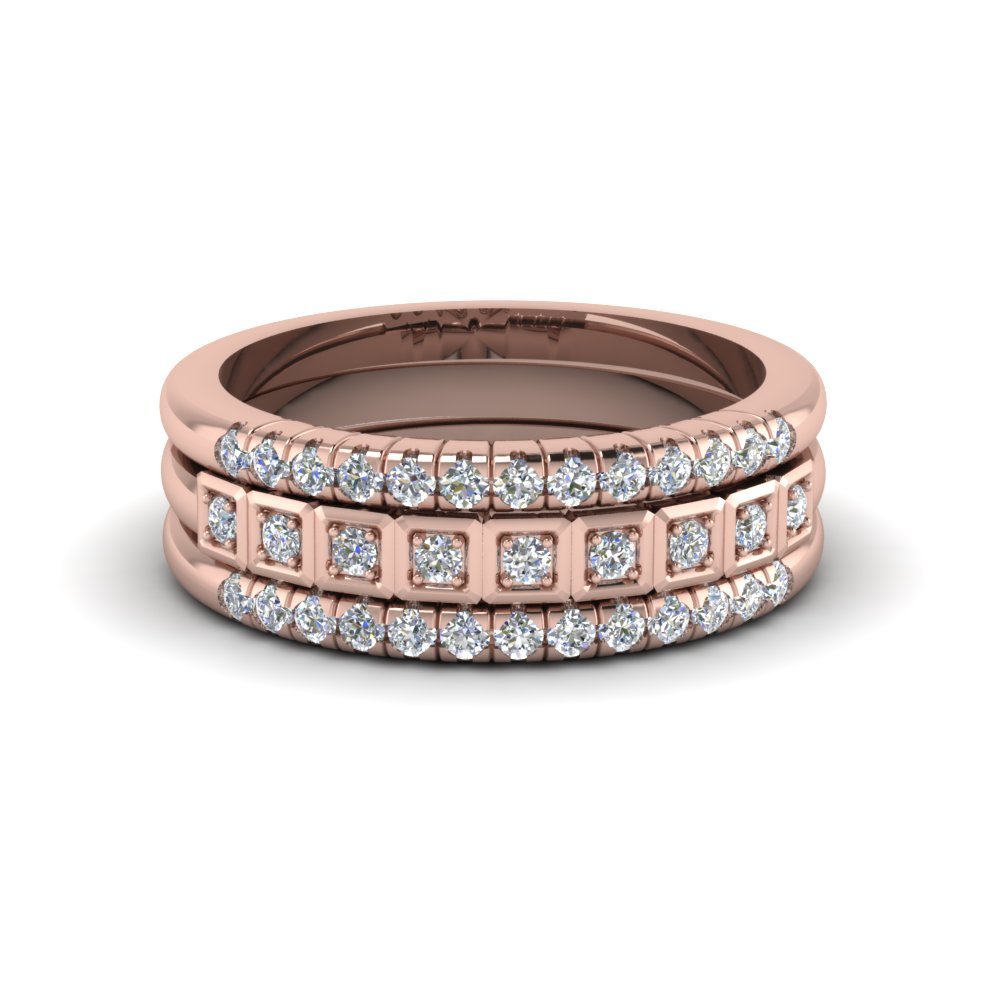 Pave Stacked  Diamond Womens Wedding  Ring  Band In 18K Rose  