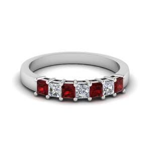 7 Stone Heart Engagement Ring With Ruby In 14K White Gold | Fascinating ...