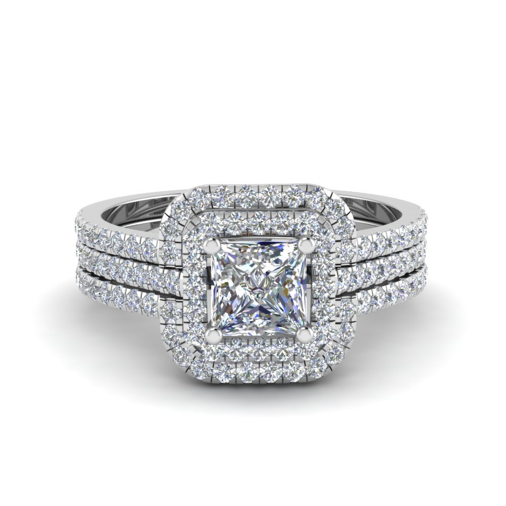 Asscher Cut  Square Halo Diamond Engagement  Ring  Guard  In 