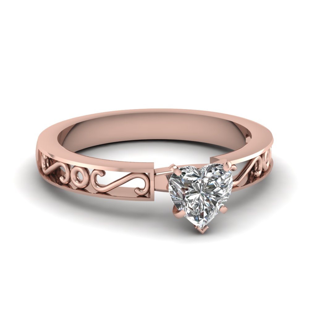 Pure 14k Rose Gold Diamond Cut Filigree Double Leaf Ring