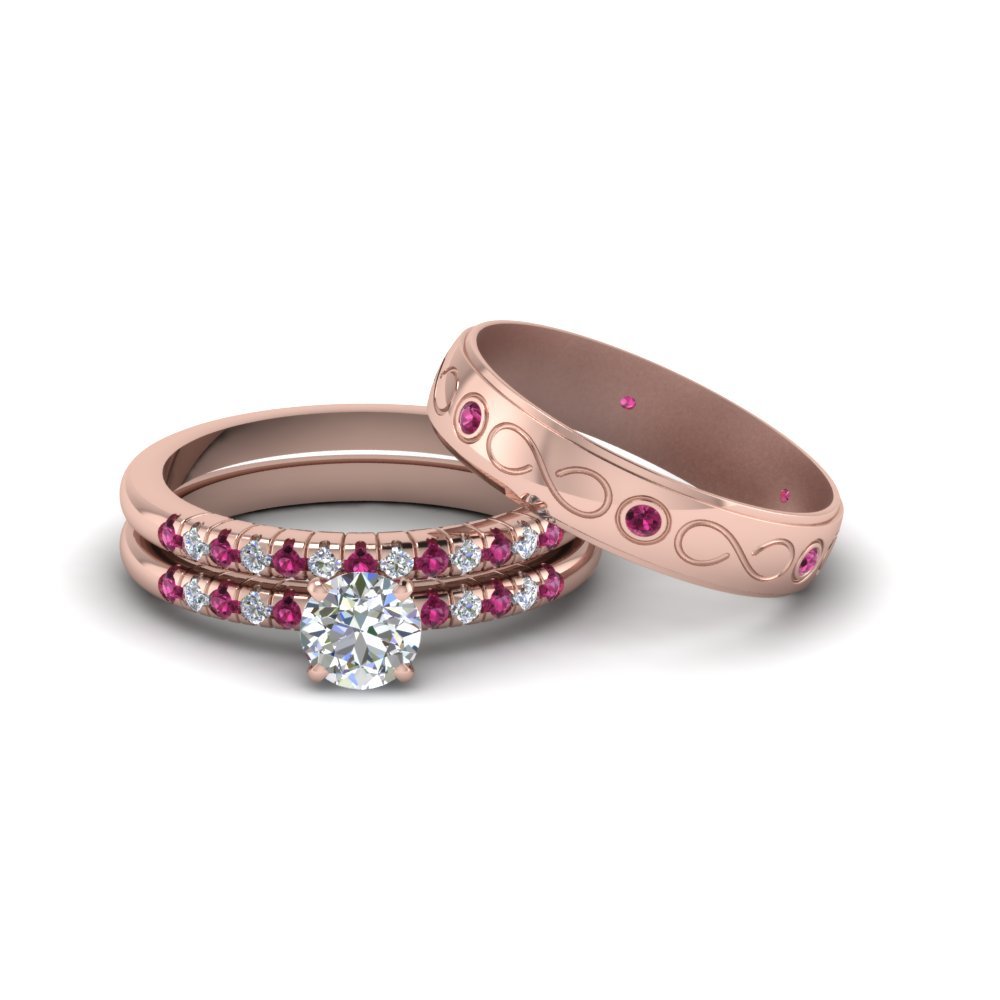 Round Cut Daimond Trio Matching Wedding Set For Him And ...