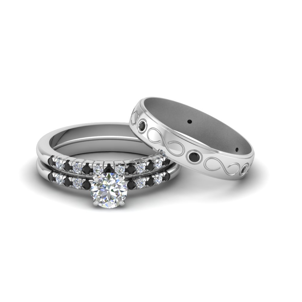 Round Cut Daimond Trio Matching Wedding  Set  For Him  And 