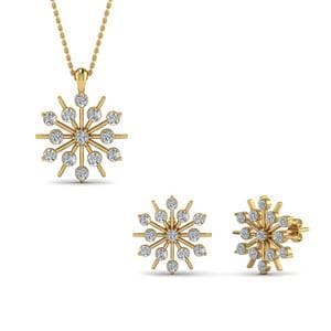 Snowflake Earring And Pendant Set In 18k Rose Gold 14k Yellow Gold Snowflake Earring And Pendant