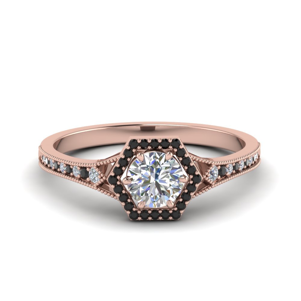 aangrenzend Geurig Leeuw Vintage Hexagon Halo Engagement Ring With Black Diamond In 18K Rose Gold |  Fascinating Diamonds