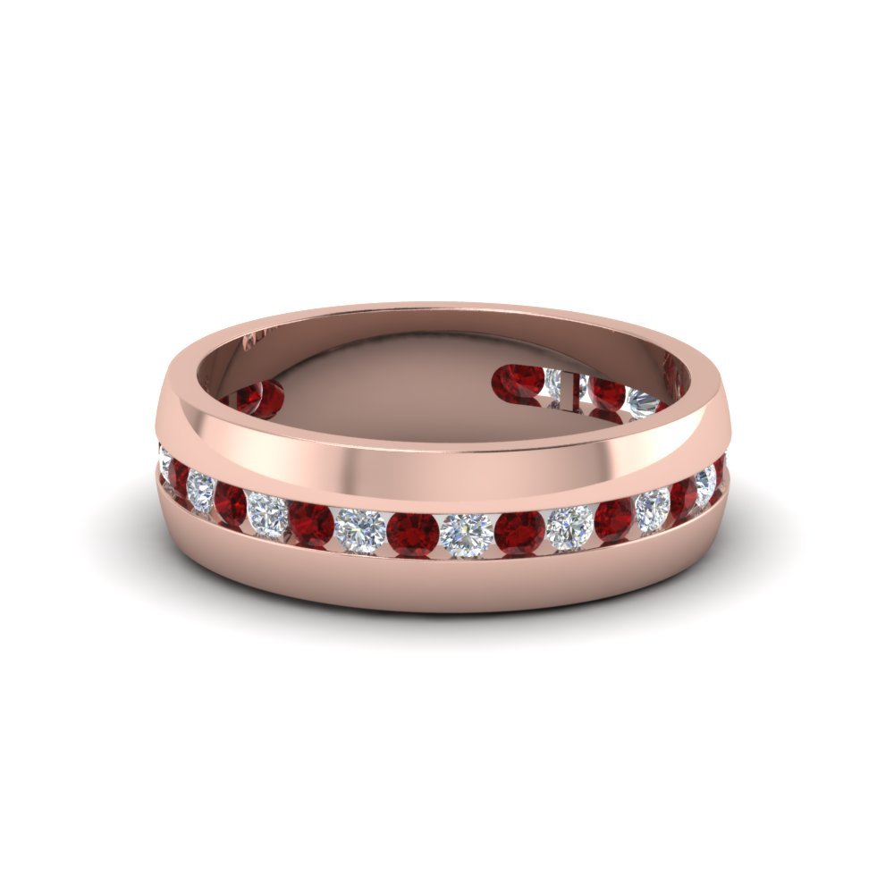 fd_wedding band white diamond with red ruby in 14K rose gold FDM8040BGRUDR NL RG