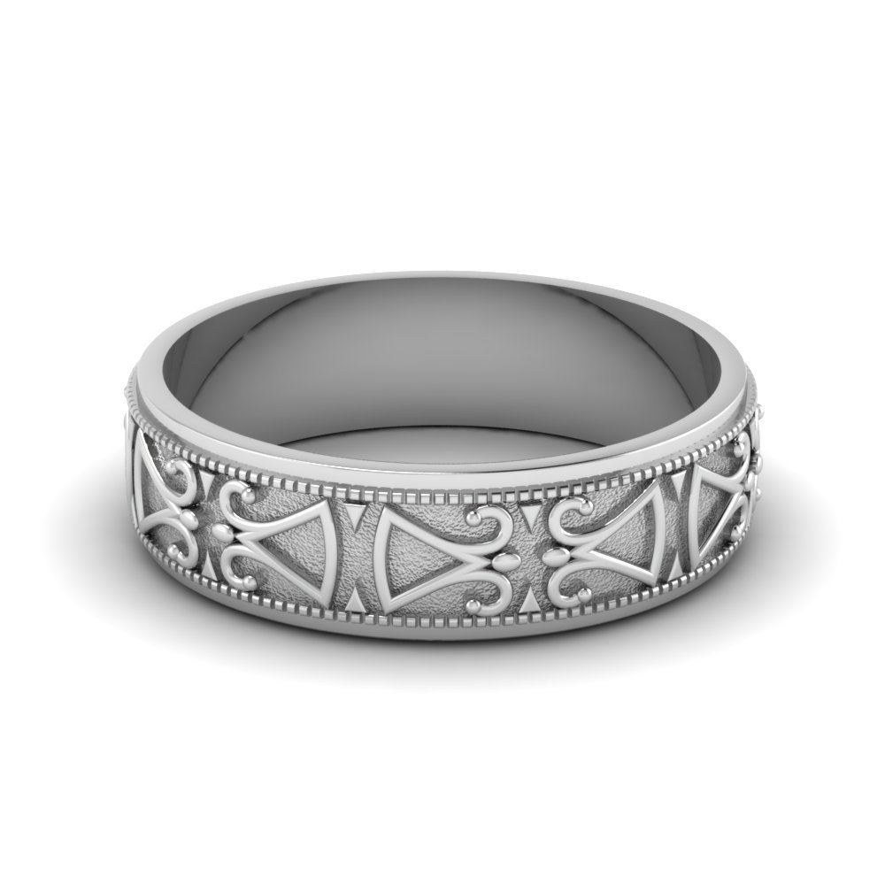 Antique Design Wedding Band In Sterling Silver Fascinating Diamonds Antique Design Wedding Band In 14k White Gold