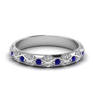 Pave Cross Diamond Wedding Band With Sapphire In 18K Yellow Gold ...