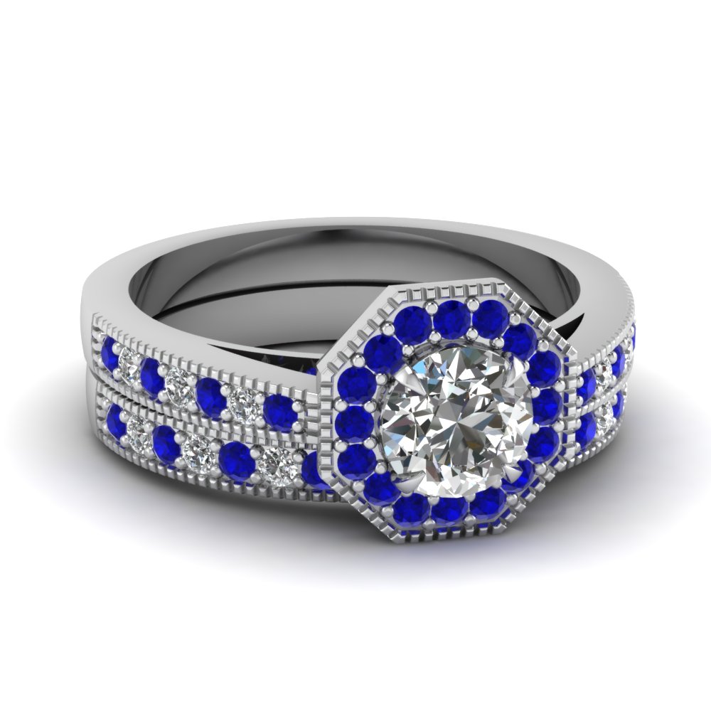 Unique Diamond Milgrain Wedding Ring Set