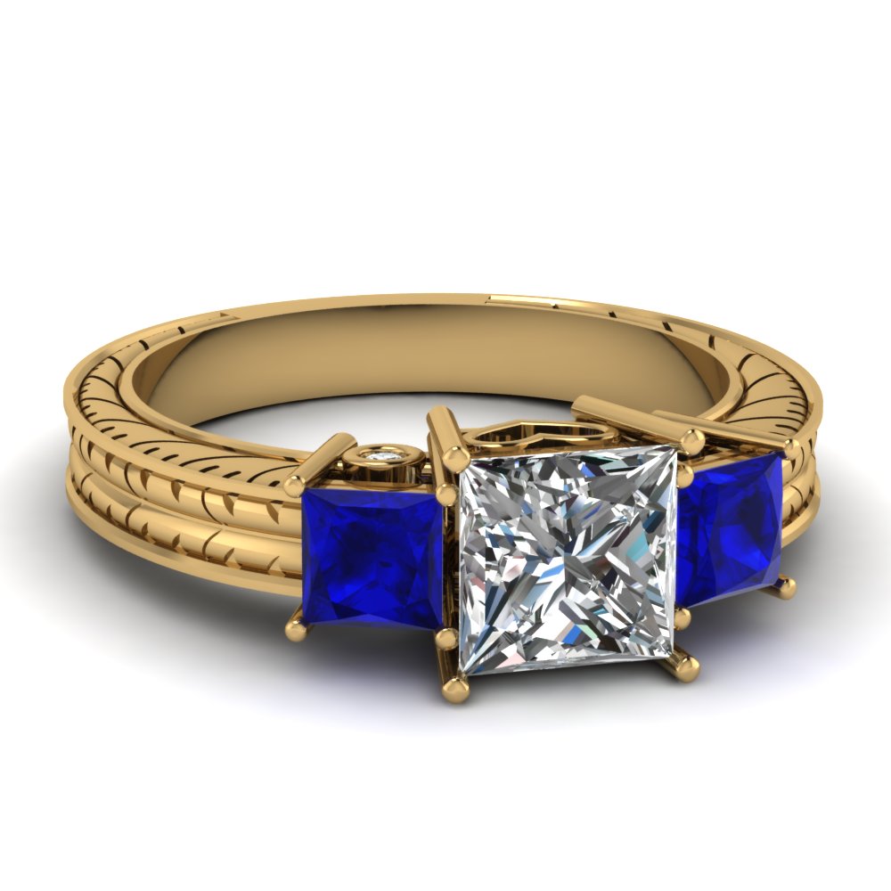 Vintage 3 stone Blue Engagement Rings
